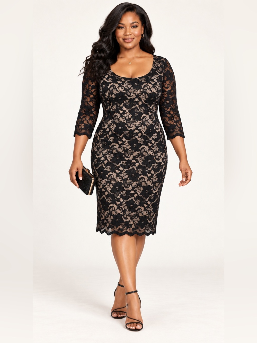 Belle by Badgley Mischka Black Floral Lace Sheath Dress Size 14 Wedding Holidays